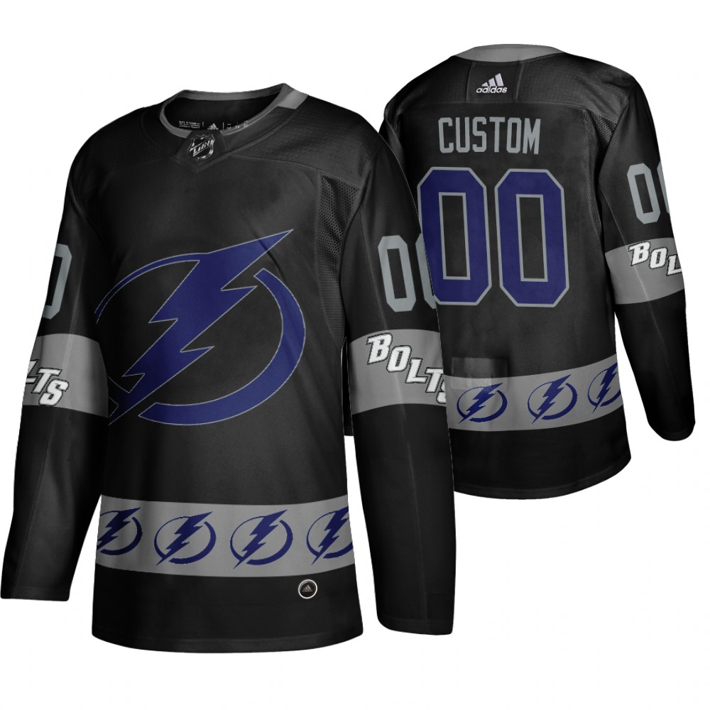 Men's Lightning #00 Custom Logo sleeve Breakaway Jersey Black