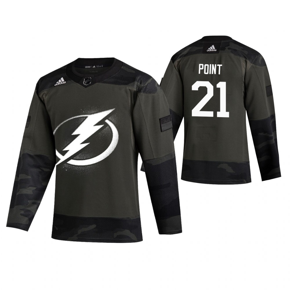 Men's Lightning #21 Brayden Point Authentic 2019 Veterans Day Jersey Camo