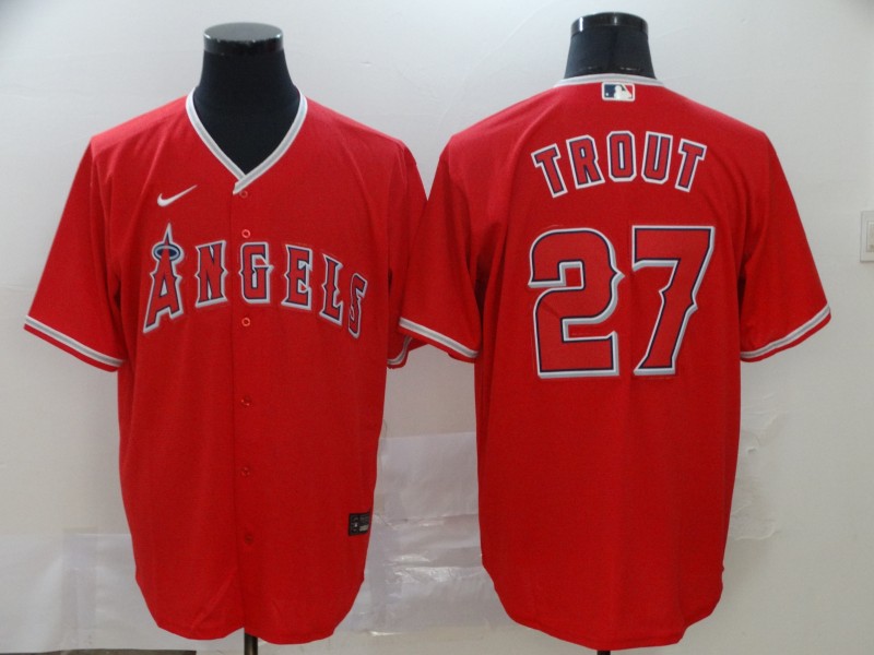 Men's Los Angeles Angels #27 Mike Trout Red Stitched MLB Cool Base Nike Jersey的副本