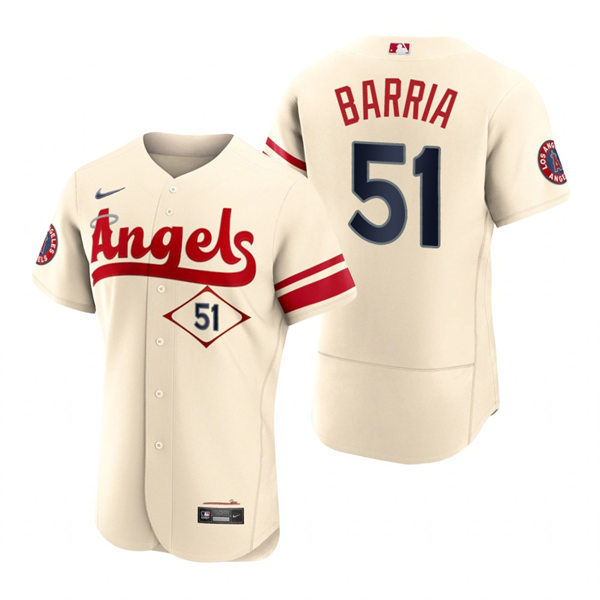 Men's Los Angeles Angels #51 Jaime Barria Nike Stitched Cream 2022 City Connect Player Jersey
