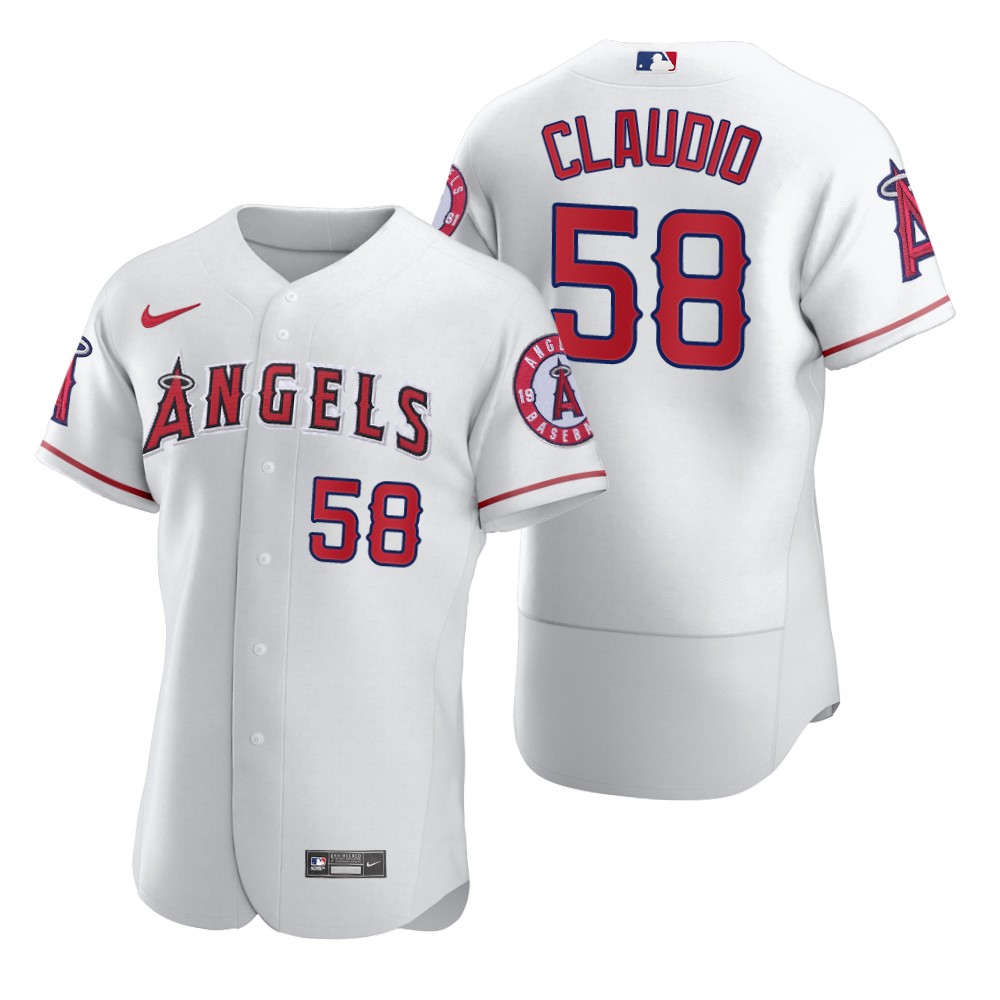 Men's Los Angeles Angels #58 Alex Claudio Nike White MLB Flex Base Baseball Jersey