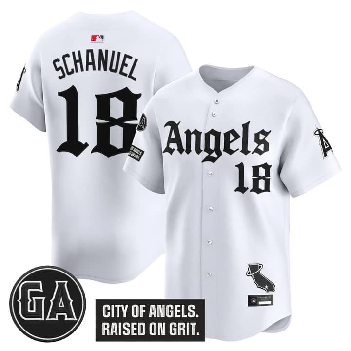 Men's Los Angeles Angels 'Garret Anderson Tribute Patch' Vapor Premier Limited Jersey - Gothic Edition - All Stitched 18 nolan Schanuel