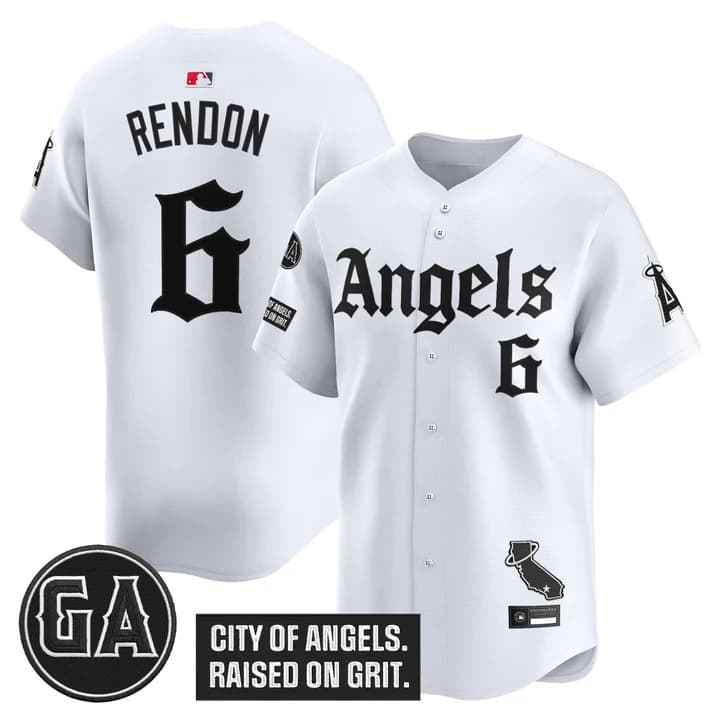Men's Los Angeles Angels 'Garret Anderson Tribute Patch' Vapor Premier Limited Jersey - Gothic Edition - All Stitched Anthony Rendon #6