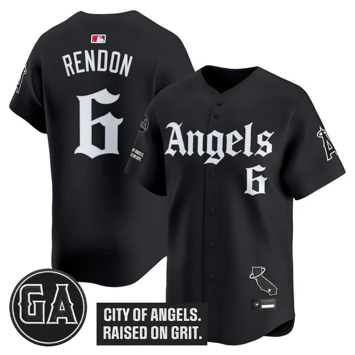 Men's Los Angeles Angels 'Garret Anderson Tribute Patch' Vapor Premier Limited Jersey - Gothic Edition - All Stitched Anthony Rendon 6