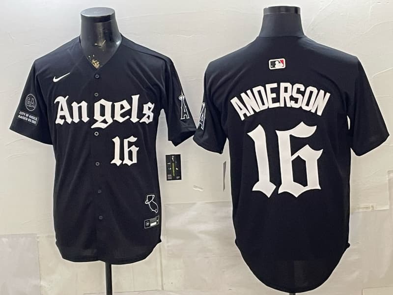 Men's Los Angeles Angels 'Garret Anderson Tribute Patch' Vapor Premier Limited Jersey - Gothic Edition - All Stitched Garret  Anderson 16