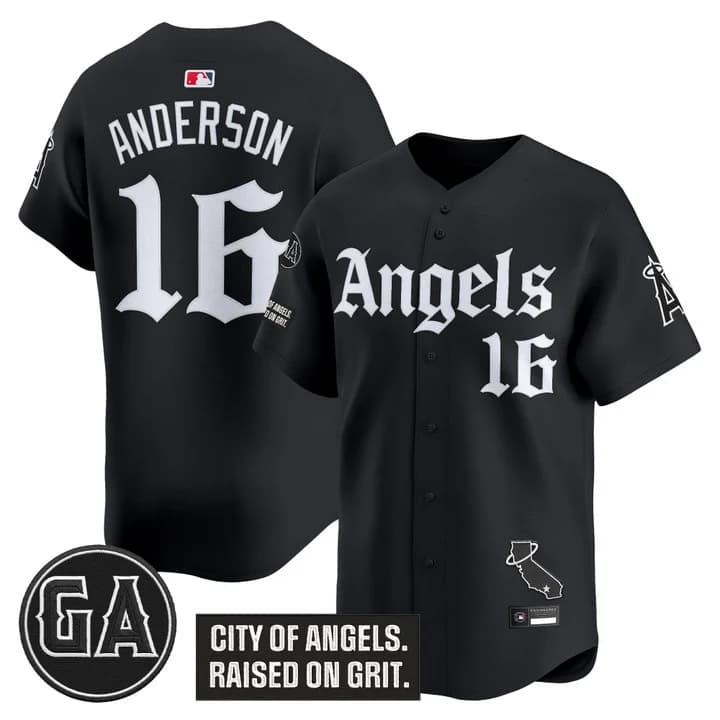 Men's Los Angeles Angels 'Garret Anderson Tribute Patch' Vapor Premier Limited Jersey - Gothic Edition - All Stitched Garret Anderson   16