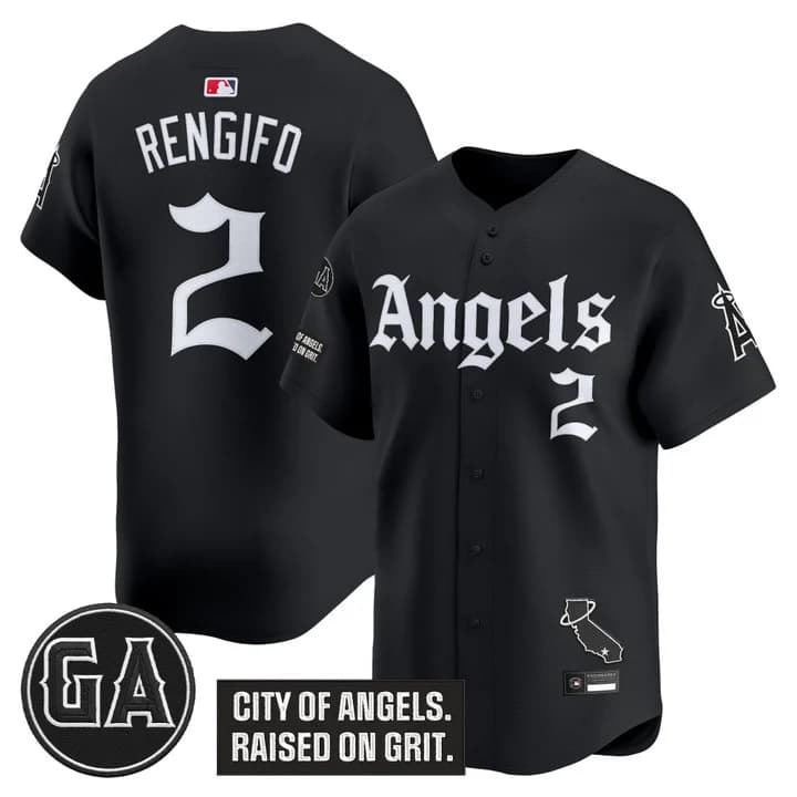 Men's Los Angeles Angels 'Garret Anderson Tribute Patch' Vapor Premier Limited Jersey - Gothic Edition - All Stitched Luis Rengifo