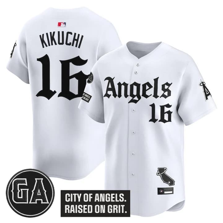 Men's Los Angeles Angels 'Garret Anderson Tribute Patch' Vapor Premier Limited Jersey - Gothic Edition - All Stitched Yusei  Kikuchi 16