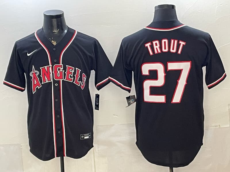 Men's Los Angeles Angels Mike Trout Nike Fashion Replica Black  Out Jersey