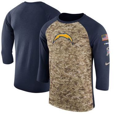 Men's Los Angeles Chargers Nike Camo Navy Salute To Service Sideline Legend Performance Three-Quarter Sleeve T Shirt