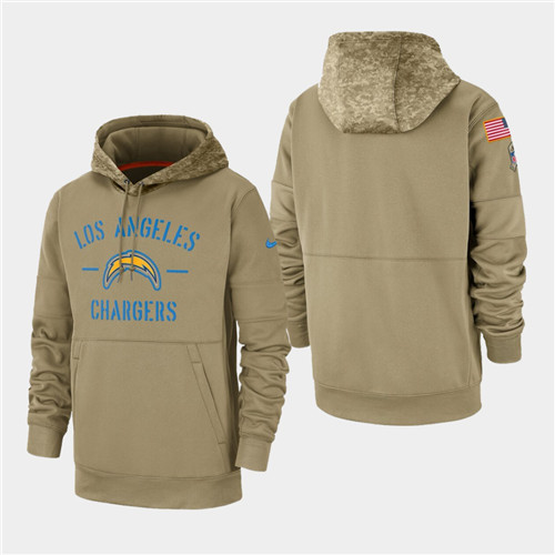 Men's Los Angeles Chargers Tan 2019 Salute to Service Sideline Therma Pullover Hoodie