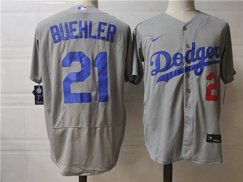 Men's Los Angeles Dodgers # 21 Walker Buehler Nike Grey Flex base Baseball Jersey