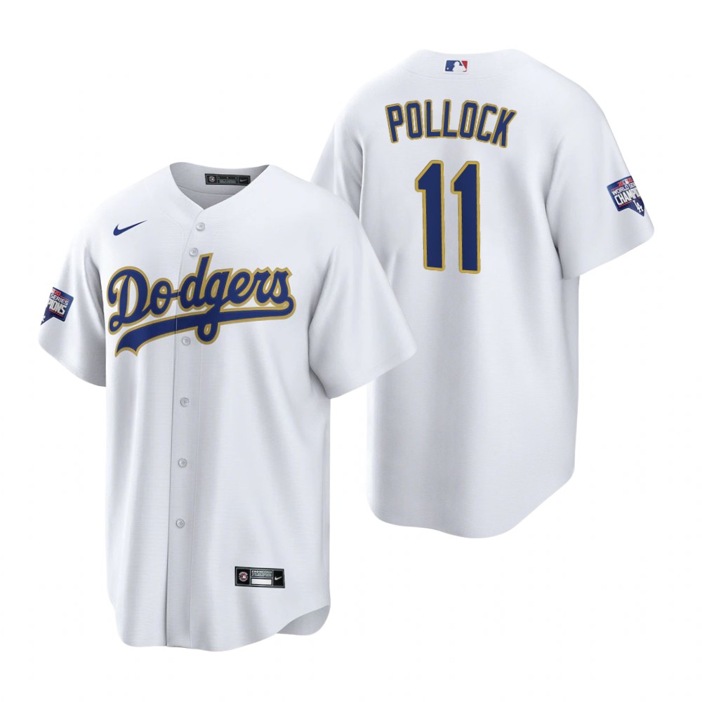 Men's Los Angeles Dodgers #11 A.J. Pollock Nike White Gold 2021 Gold Program Player Jersey