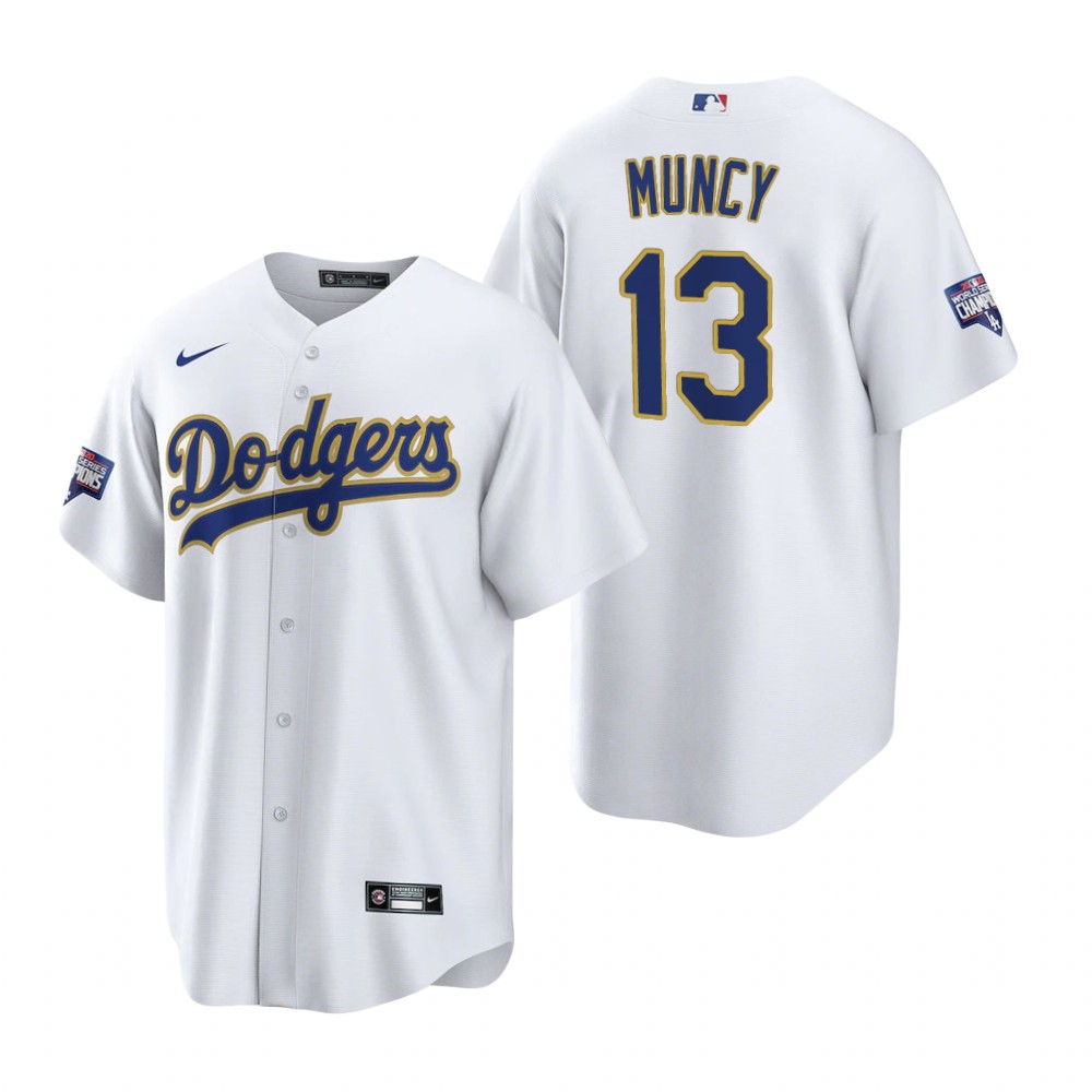 Men's Los Angeles Dodgers #13 Max Muncy Nike White Gold 2021 Gold Program Player Jersey