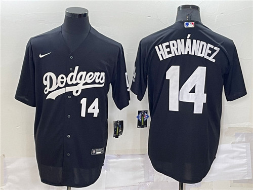 Men's Los Angeles Dodgers #14 Kiké Hernández Black Cool Base Stitched Jersey