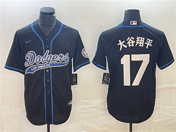 Men's Los Angeles Dodgers #17 ?¤§è°·????13 Black Cool Base With Patch Stitched Baseball Jersey