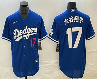 Men's Los Angeles Dodgers #17 ?¤§è°·????13 Blue Japanese Name Player Number Cool Base Jersey