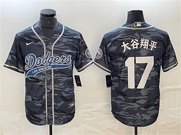 Men's Los Angeles Dodgers #17 ?¤§è°·????13 Gray Camo Cool Base With Patch Stitched Baseball Jersey