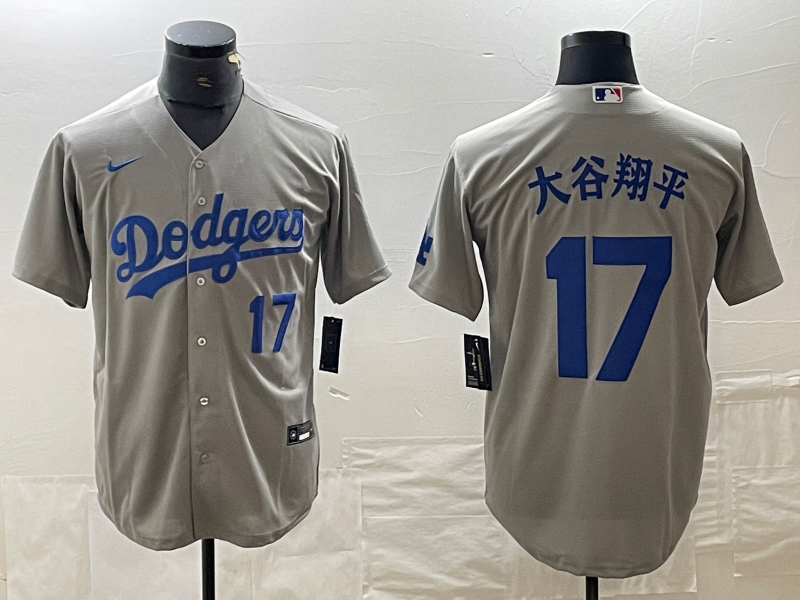 Men's Los Angeles Dodgers #17 ?¤§è°·????13 Number Grey Cool Base Stitched Jersey
