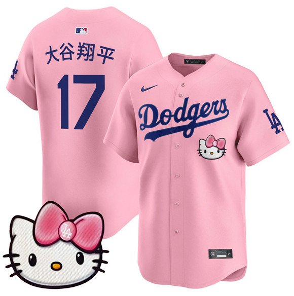 Men's Los Angeles Dodgers #17 ?¤§è°·????13 Pink 2025 Hello Kitty Vapor Limited Stitched Baseball Jersey