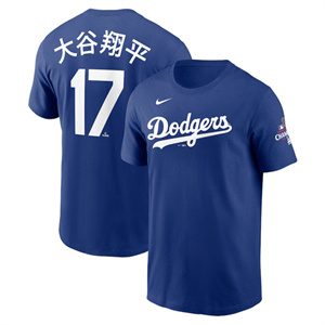 Men's Los Angeles Dodgers #17 ?¤§è°·????13 Royal 2024 World Series Champions Name & Number T-Shirt