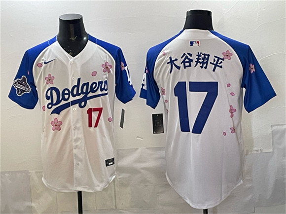 Men's Los Angeles Dodgers #17 ?¤§è°·????13 White Royal 2025 World Series Champions Patch Tokyo Series Limited Stitched Baseball Jersey