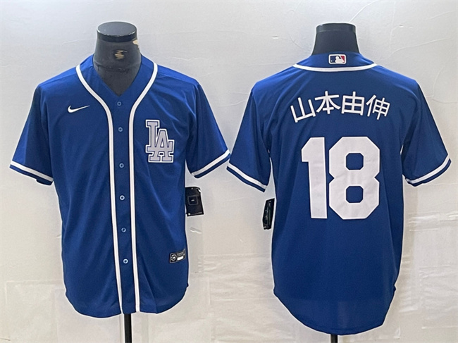 Men's Los Angeles Dodgers #18 ?±±?????±??? Blue Cool Base Stitched Baseball Jersey