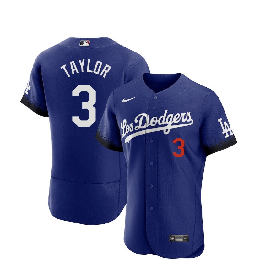 Men's Los Angeles Dodgers #3 Chris Taylor Blue 2021 City Connect Flex Base Stitched Jersey的副本