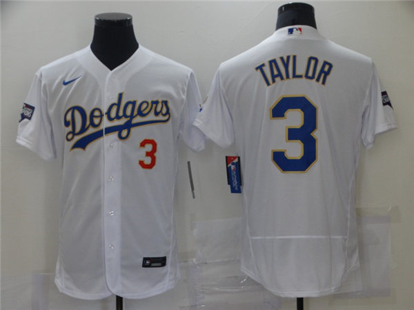 Men's Los Angeles Dodgers #3 Chris Taylor Nike WhiteGold 2021 Gold Program Player Jersey