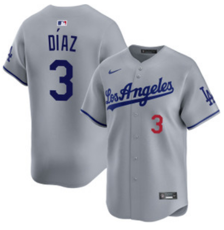 Men's Los Angeles Dodgers #3 Edwin D?-az Grey Cool Base Stitched Baseball Jersey