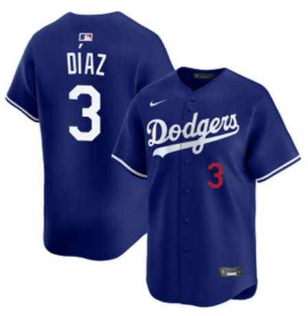 Men's Los Angeles Dodgers #3 Edwin D?-az Royal Cool Base Stitched Baseball Jersey