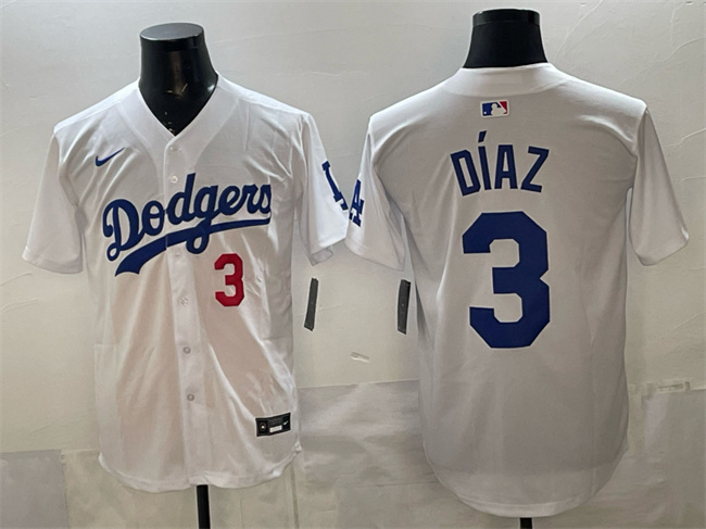 Men's Los Angeles Dodgers #3 Edwin D?-az White 2025 Limited Stitched Baseball Jersey