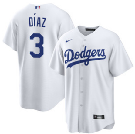 Men's Los Angeles Dodgers #3 Edwin D?-az White Cool Base Stitched Baseball Jersey