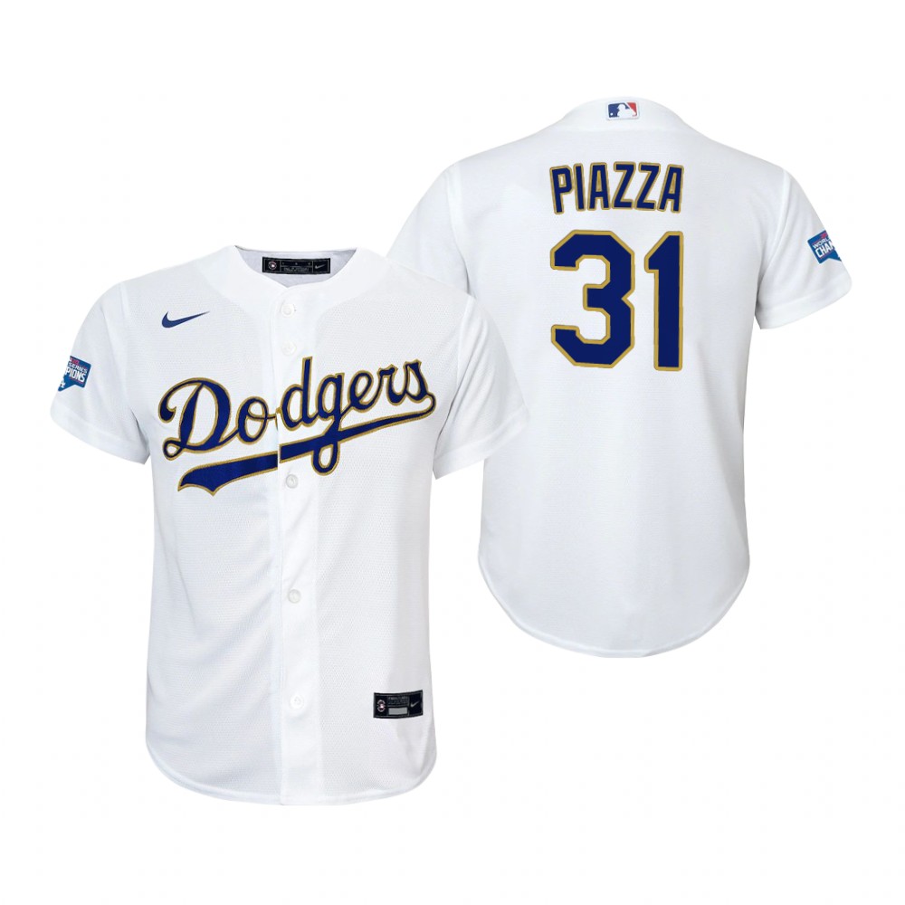 Men's Los Angeles Dodgers #31 Mike Piazza Nike White Gold 2021 Gold Program Player Jersey