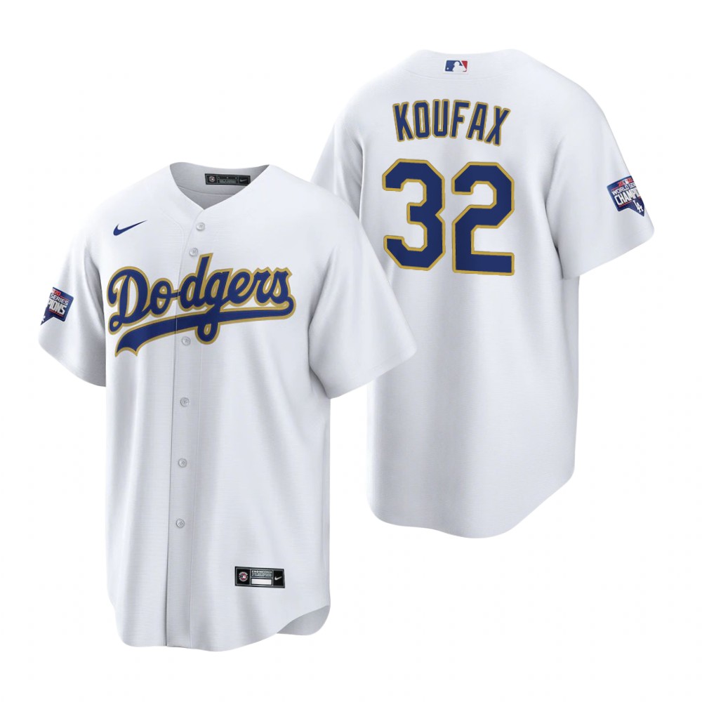 Men's Los Angeles Dodgers #32 Sandy Koufax Nike White Gold 2021 Gold Program Player Jersey