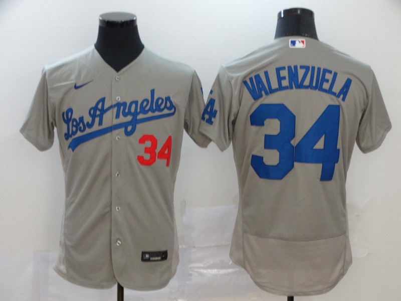 Men's Los Angeles Dodgers #34 Fernando Valenzuela Gray Stitched MLB Flex Base Nike Jersey的副本