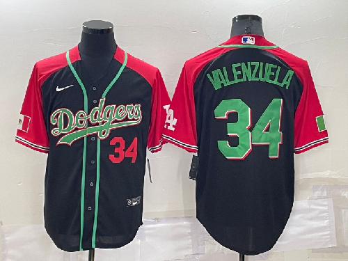 Men's Los Angeles Dodgers #34 Toro Valenzuela Red Black Cool Base Stitched Baseball Jersey
