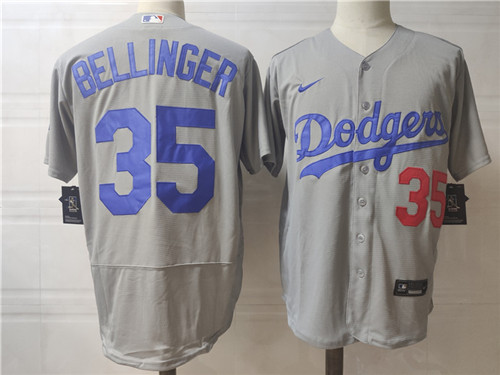 Men's Los Angeles Dodgers #35 Cody Bellinger Nike Grey Flex base Baseball Jersey