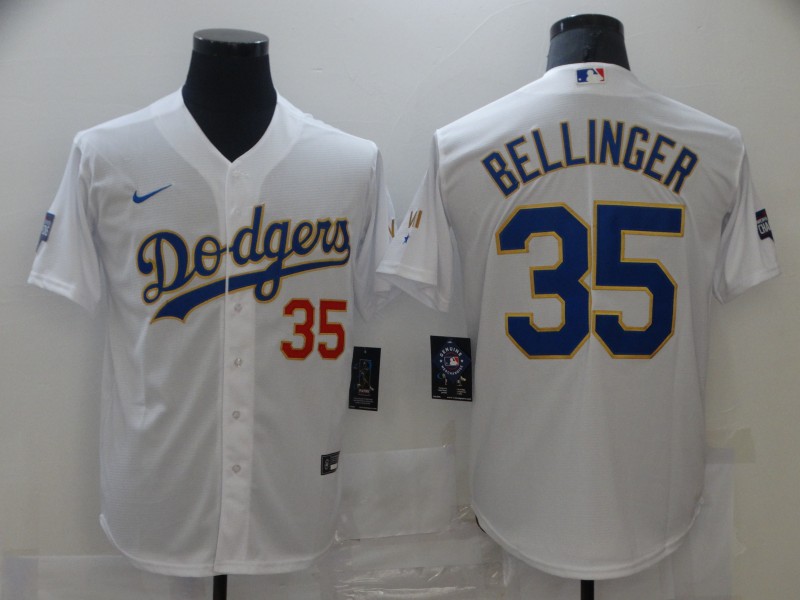 Men's Los Angeles Dodgers #35 Cody Bellinger Nike WhiteGold 2021 Gold Program Player Jersey
