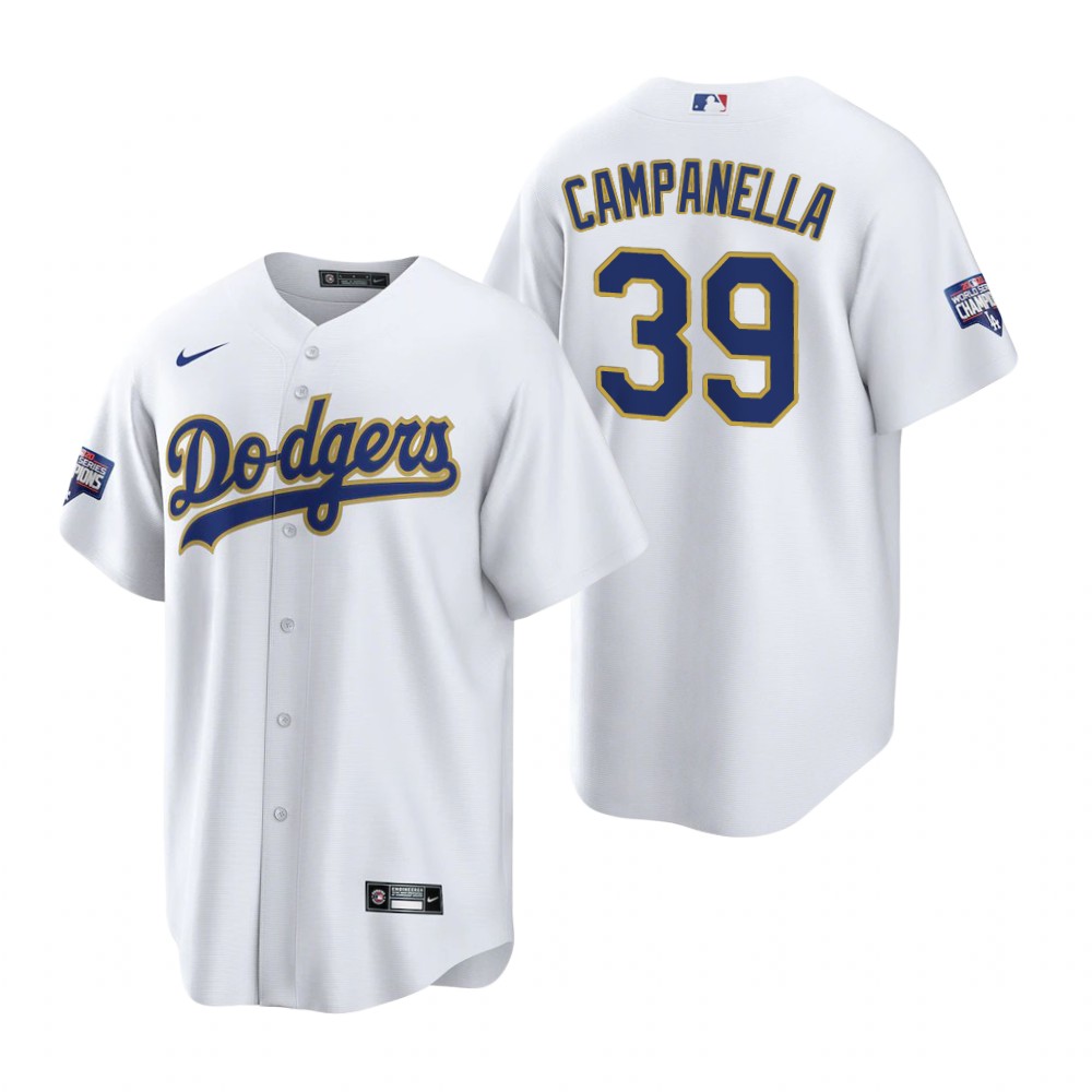 Men's Los Angeles Dodgers #39 Roy Campanella Nike White Gold 2021 Gold Program Player Jersey