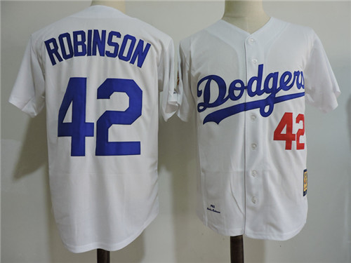 Men's Los Angeles Dodgers #42 Jackie Robinson 1955 Hall Of Fame White Throwback Jersey