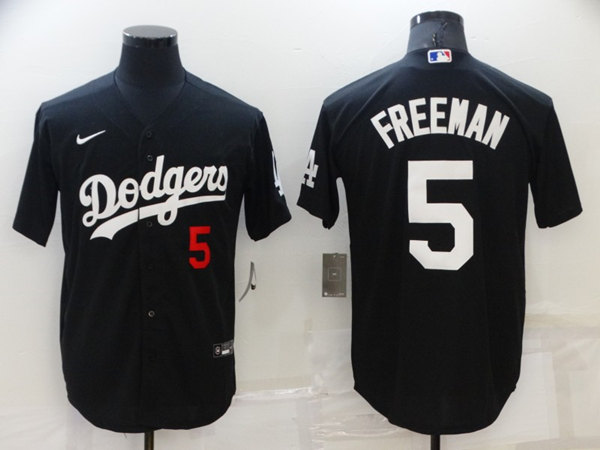 Men's Los Angeles Dodgers #5 Freddie Freeman Black Cool Base Stitched Baseball Jersey的副本