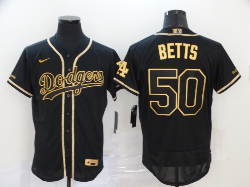 Men's Los Angeles Dodgers #50 Mookie Betts Black Golden Edition Flex Base Jersey