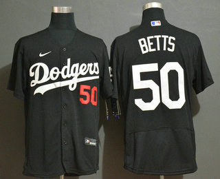 Men's Los Angeles Dodgers #50 Mookie Betts Black Stitched MLB Flex Base Nike Jersey的副本