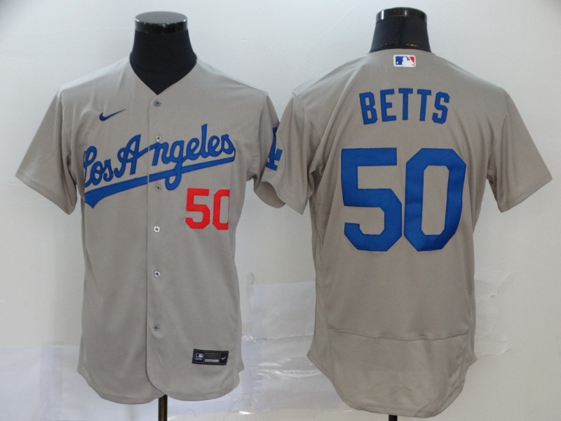 Men's Los Angeles Dodgers #50 Mookie Betts Grey Los Angeles Nike Flex base Baseball Jersey