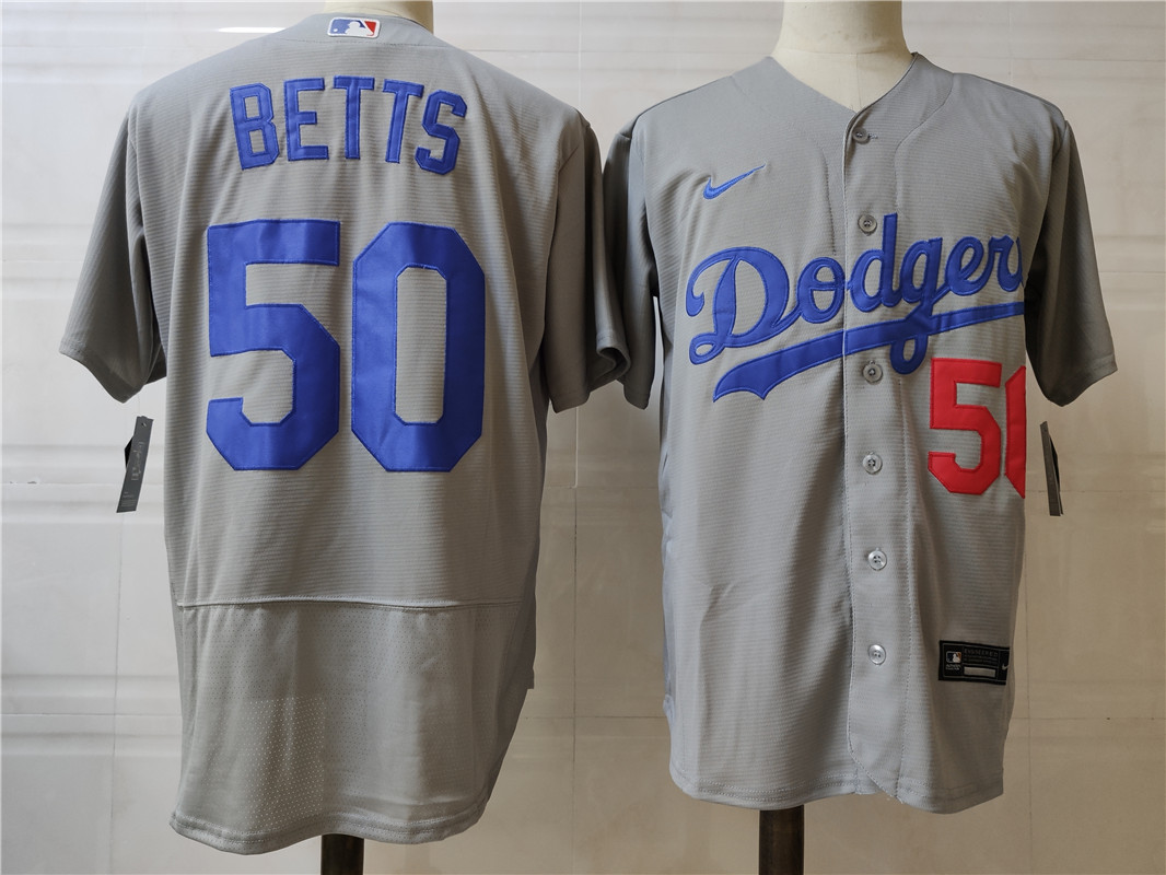 Men's Los Angeles Dodgers #50 Mookie Betts Grey Nike Flex base Baseball Jersey