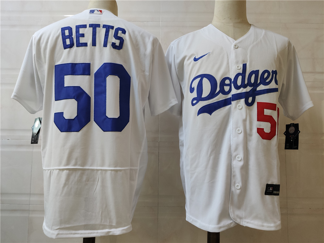 Men's Los Angeles Dodgers #50 Mookie Betts White Nike Flex base Baseball Jersey