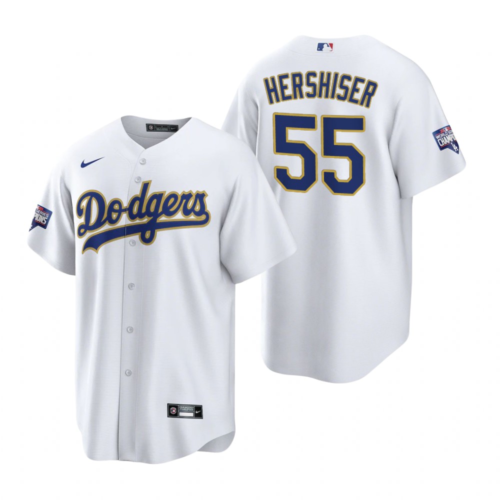 Men's Los Angeles Dodgers #55 Orel Hershiser Nike White Gold 2021 Gold Program Player Jersey