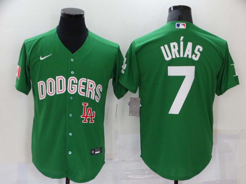 Men's Los Angeles Dodgers #7 Julio Urias Green 2021 Mexican Heritage Stitched Baseball Jersey的副本