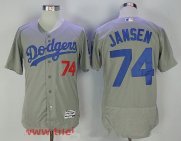 Men's Los Angeles Dodgers #74 Kenley Jansen Gray Stitched MLB Majestic Flex Base Jersey.png